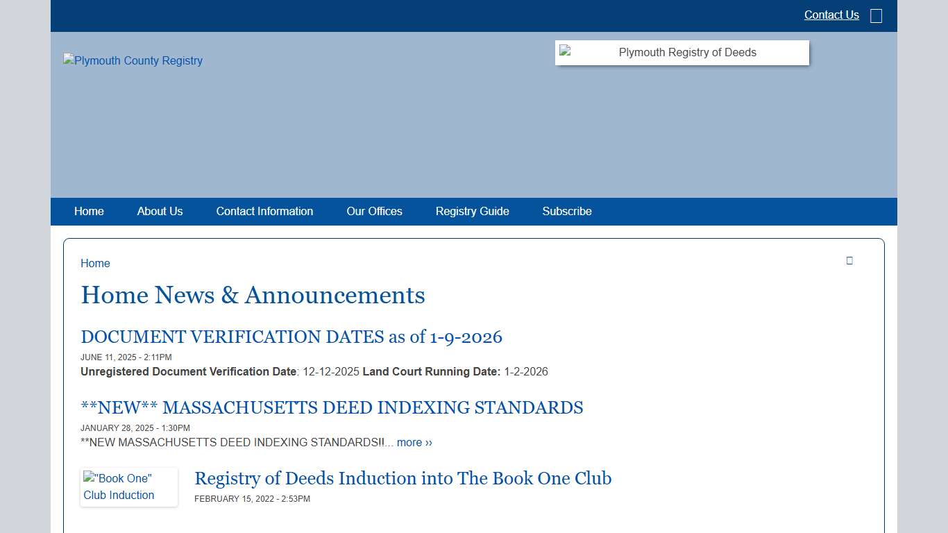 Home News & Announcements Plymouth County Registry