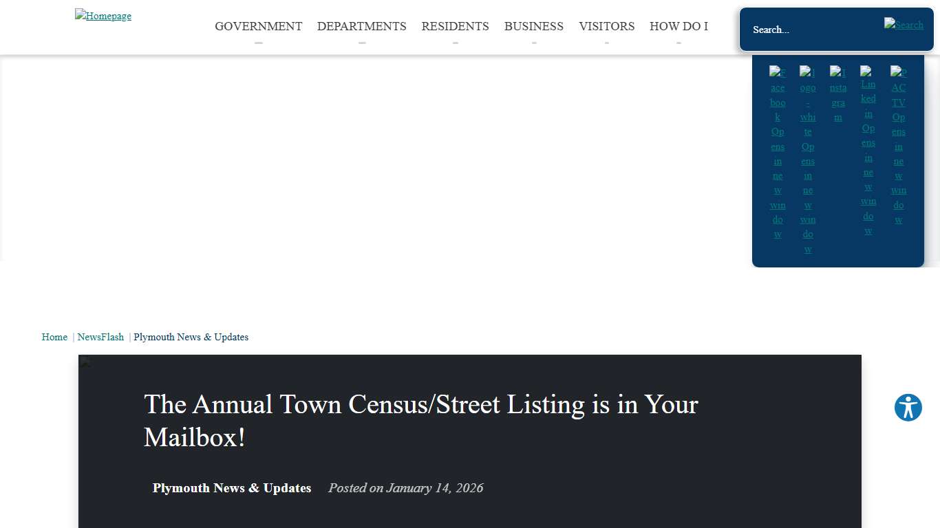 The Annual Town Census/Street Listing is in Your Mailbox! • Plymouth, MA