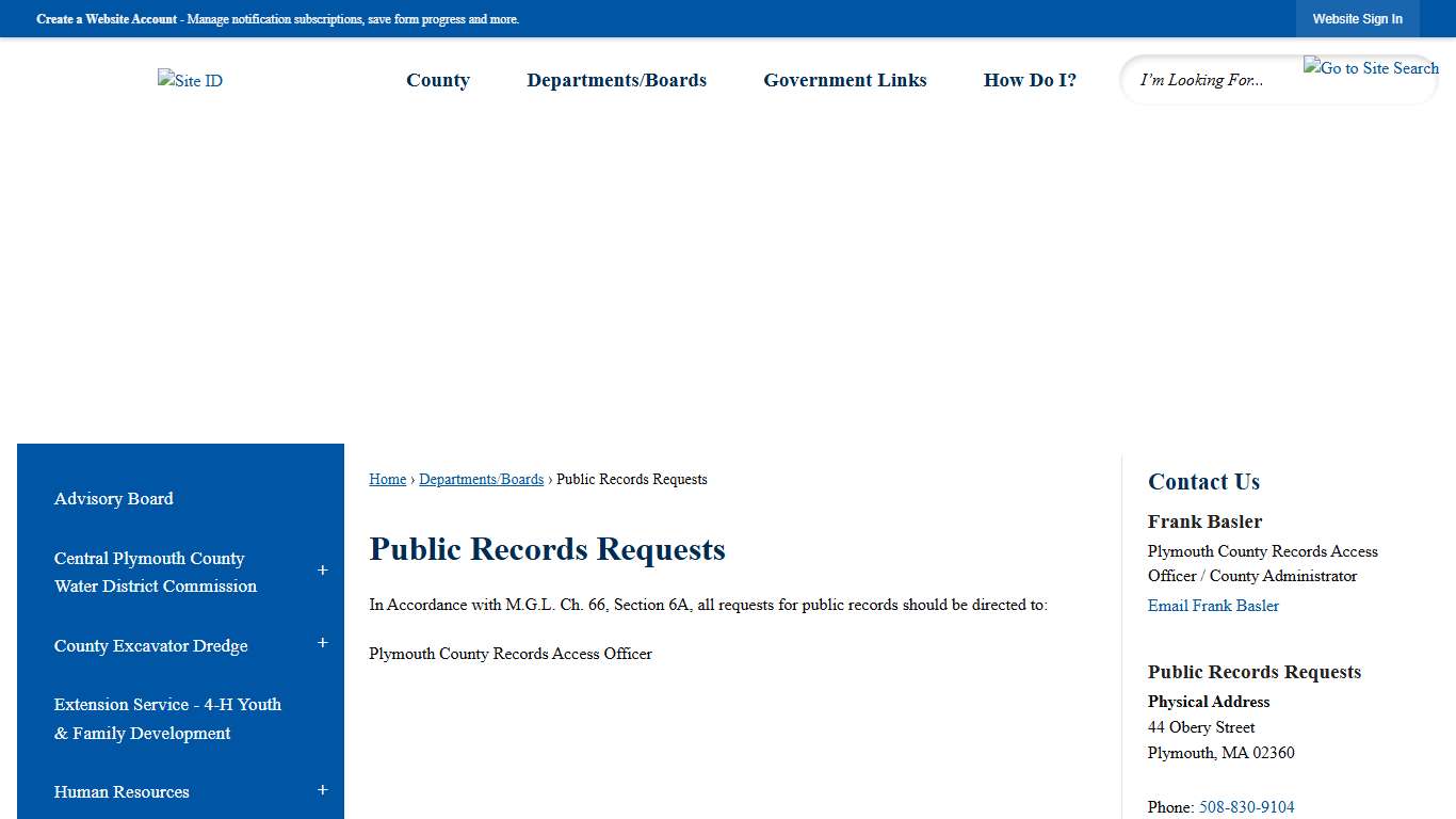 Public Records Requests Plymouth County, MA